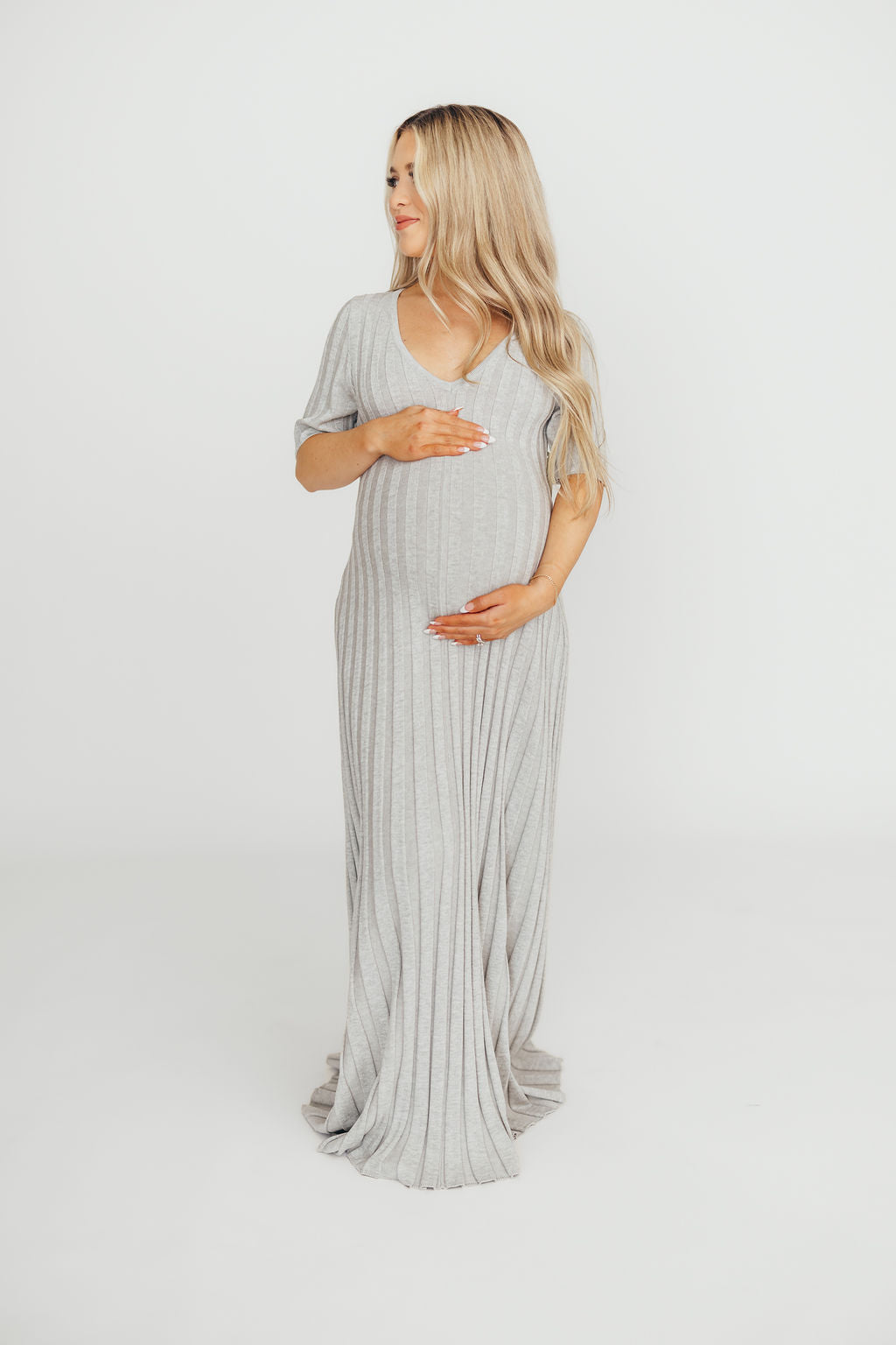 Oakley Ribbed Maxi Dress in Heather Grey -Bump Friendly