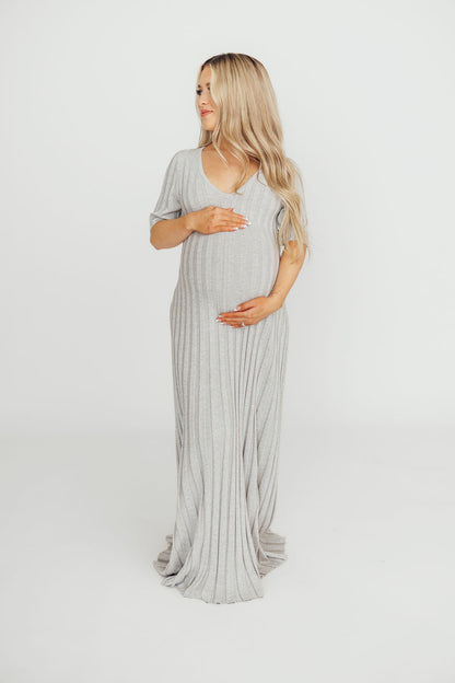Oakley Ribbed Maxi Dress in Heather Grey -Bump Friendly