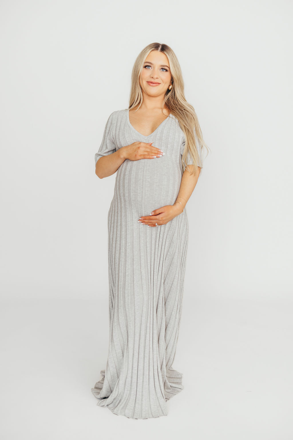 Oakley Ribbed Maxi Dress in Heather Grey -Bump Friendly