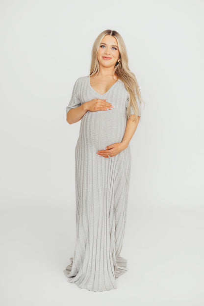 Oakley Ribbed Maxi Dress in Heather Grey -Bump Friendly