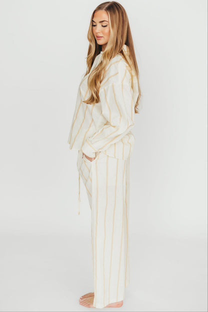 Sicily Button-Down Top in Beige Stripe - Nursing Friendly