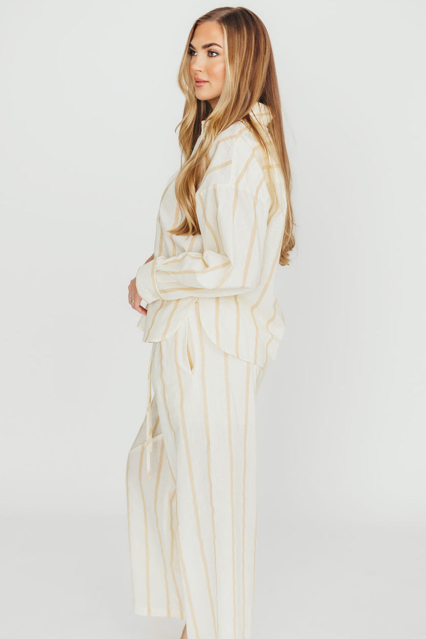 Sicily Button-Down Top in Beige Stripe - Nursing Friendly