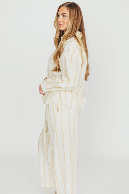 Sicily Button-Down Top in Beige Stripe - Nursing Friendly