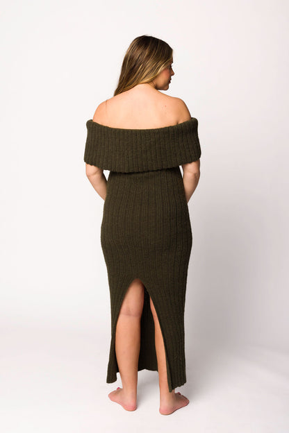 Aston Bow Front Maxi Sweater Dress in Dark Green - Bump Friendly