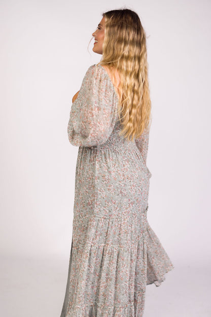 Daphne Long Sleeve Maxi Dress in Sage/Pink/Ivory Floral - Bump Friendly & Inclusive Sizing (XS-3XL)