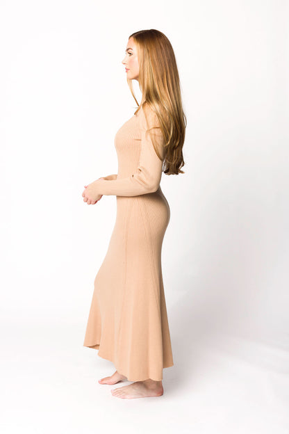 Alison Knit Sweater Maxi Dress in Almond