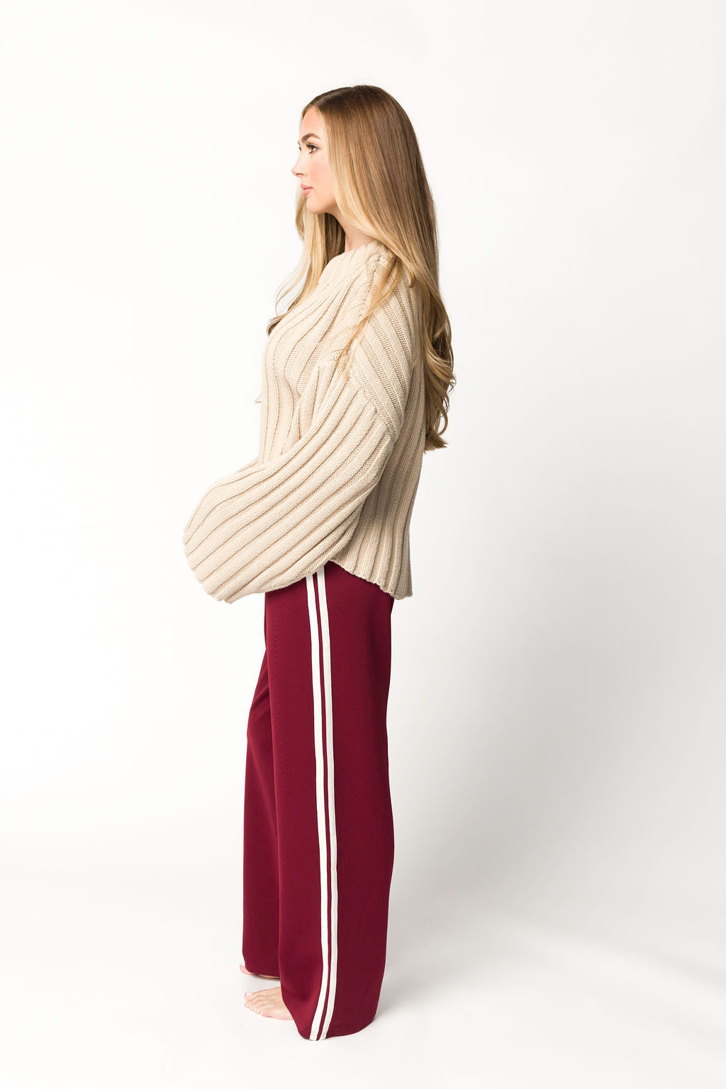 Sue Wide Leg Track Pants in Burgundy