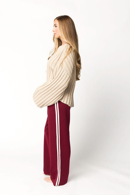 Sue Wide Leg Track Pants in Burgundy