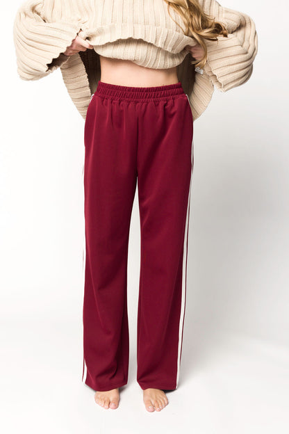 Sue Wide Leg Track Pants in Burgundy
