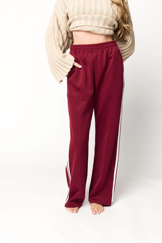 Sue Wide Leg Track Pants in Burgundy