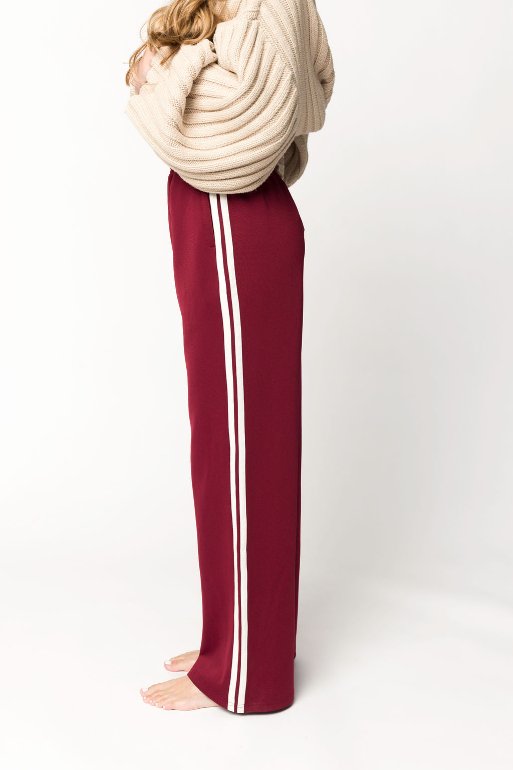 Sue Wide Leg Track Pants in Burgundy