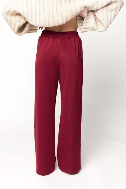 Sue Wide Leg Track Pants in Burgundy