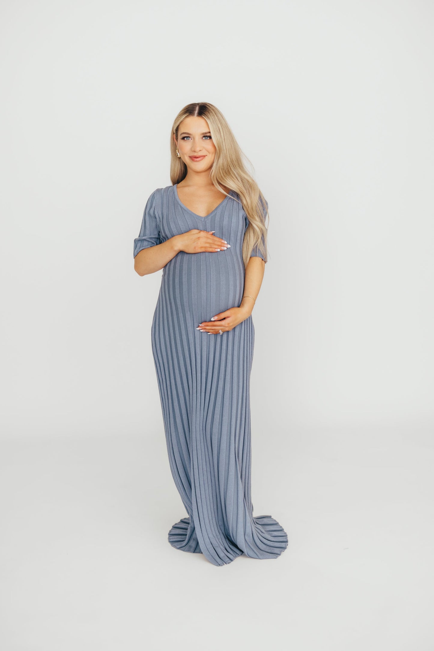 Oakley Ribbed Maxi Dress in Dusty Blue - Bump Friendly