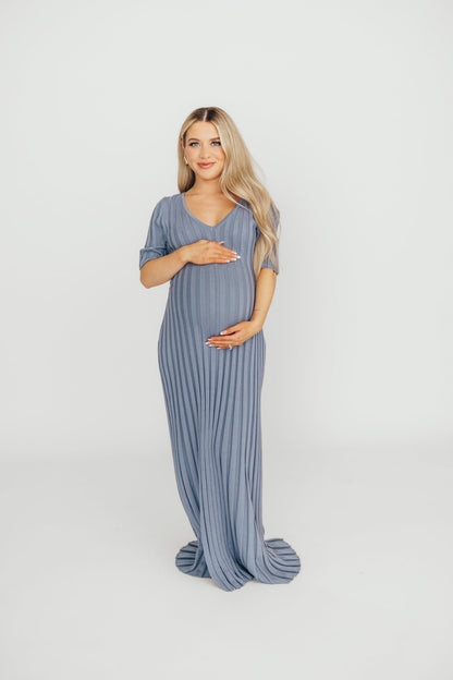 Oakley Ribbed Maxi Dress in Dusty Blue - Bump Friendly