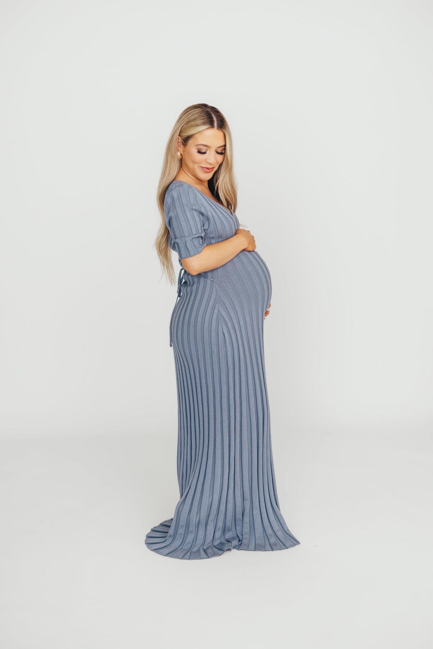 Oakley Ribbed Maxi Dress in Dusty Blue - Bump Friendly