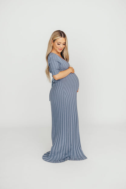 Oakley Ribbed Maxi Dress in Dusty Blue - Bump Friendly
