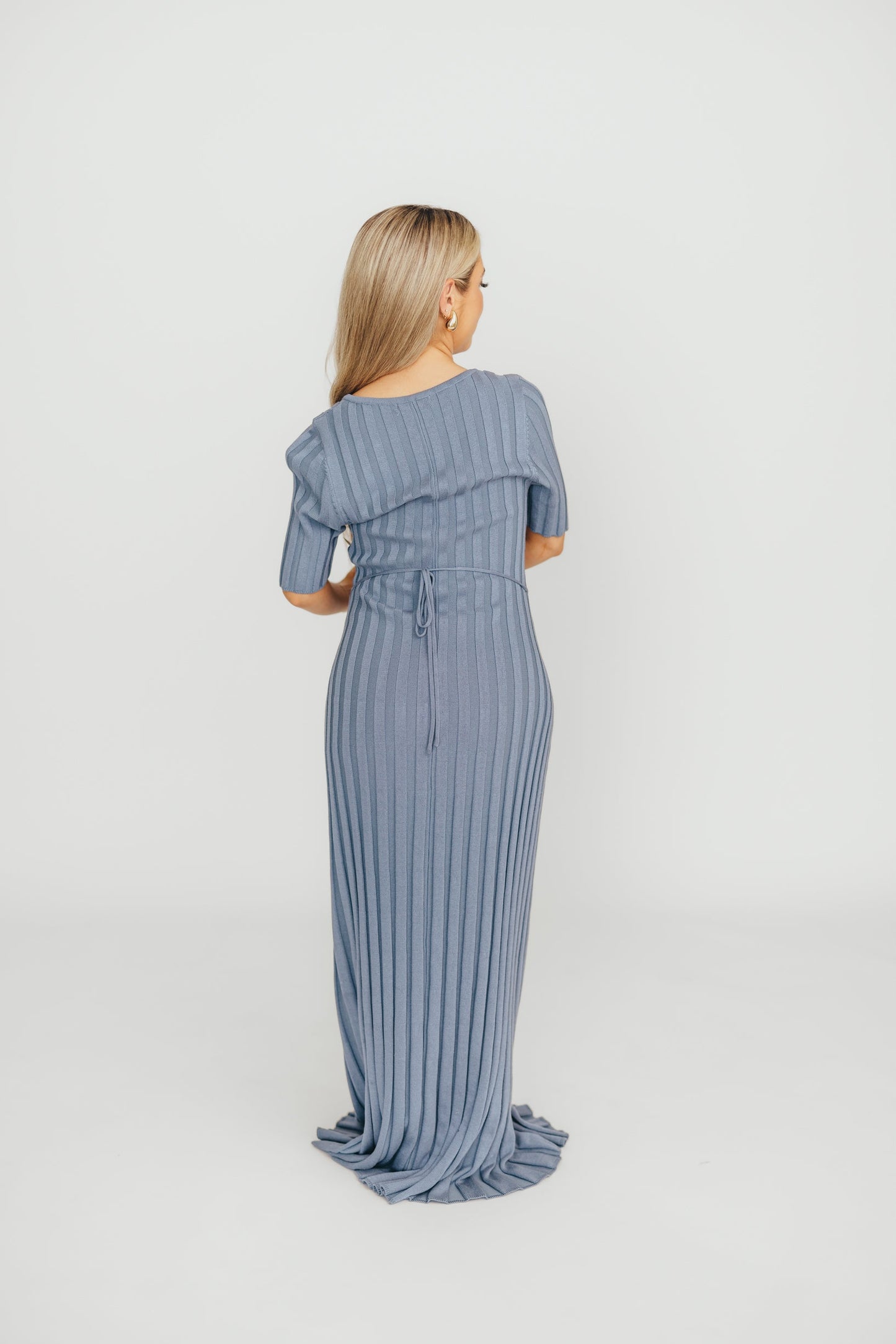 Oakley Ribbed Maxi Dress in Dusty Blue - Bump Friendly
