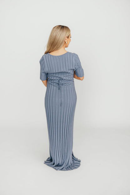 Oakley Ribbed Maxi Dress in Dusty Blue - Bump Friendly