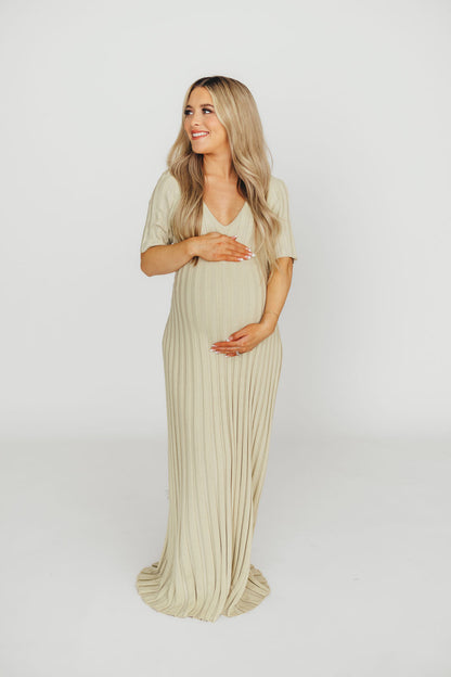 Oakley Ribbed Maxi Dress in Dusty Lime - Bump Friendly