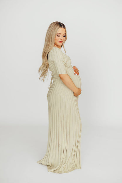 Oakley Ribbed Maxi Dress in Dusty Lime - Bump Friendly