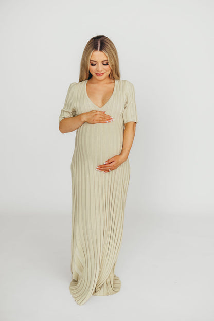 Oakley Ribbed Maxi Dress in Dusty Lime - Bump Friendly