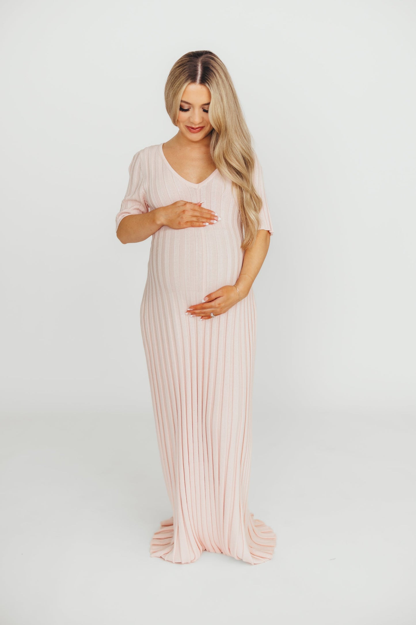 Oakley Ribbed Maxi Dress in Light Pink - Bump Friendly