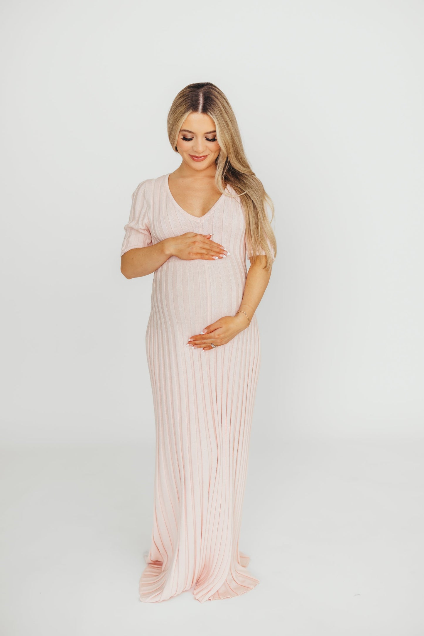 Oakley Ribbed Maxi Dress in Light Pink - Bump Friendly