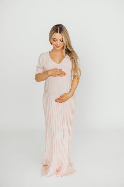 Oakley Ribbed Maxi Dress in Light Pink - Bump Friendly