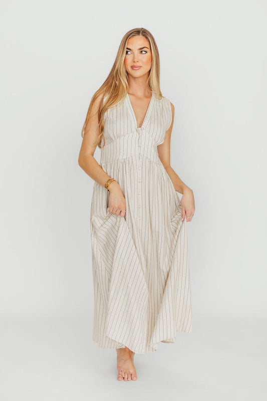 Pippy Button Down Maxi Dress in Natural/Black - Nursing Friendly