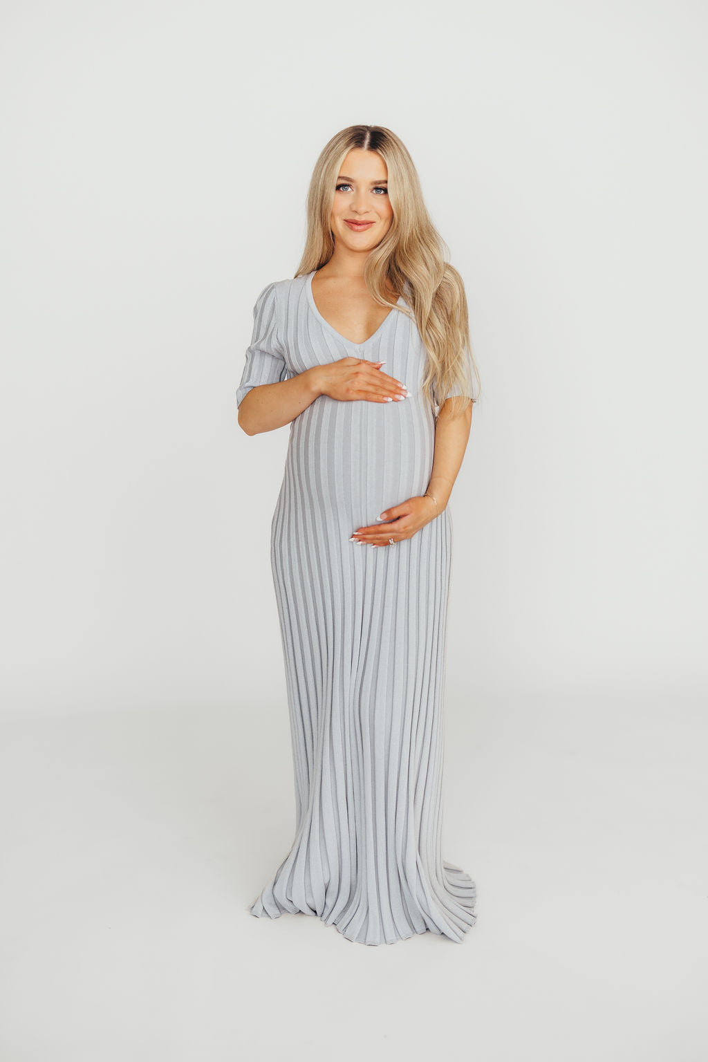 Oakley Ribbed Maxi Dress in Light Blue - Bump Friendly