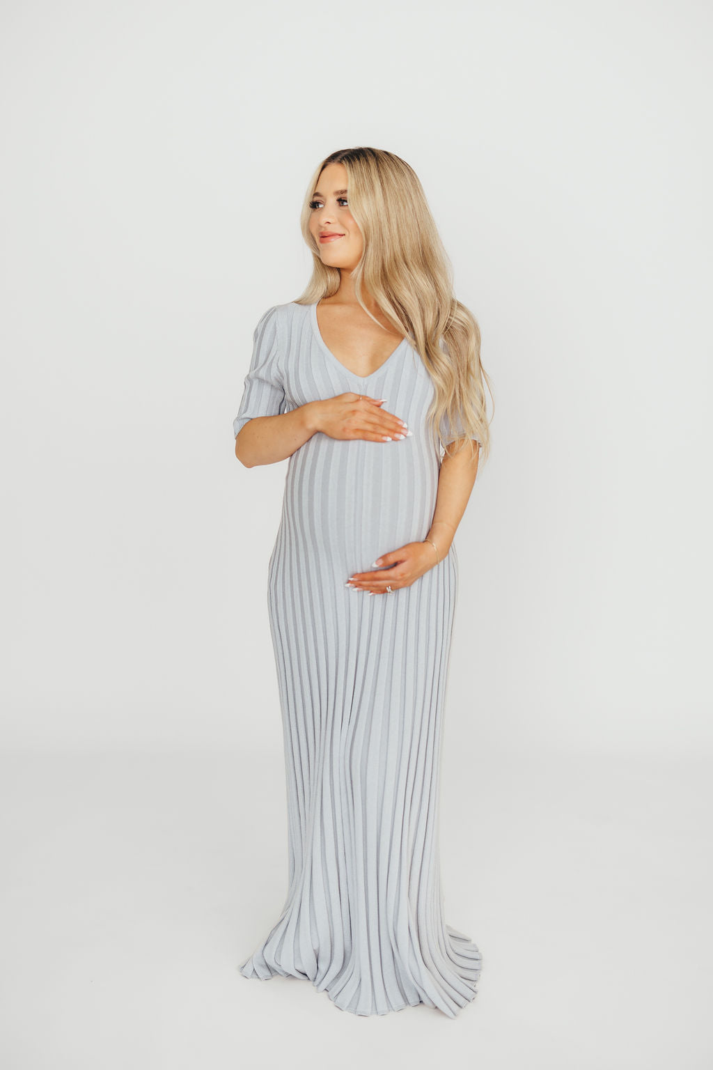 Oakley Ribbed Maxi Dress in Light Blue - Bump Friendly