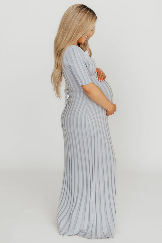 Oakley Ribbed Maxi Dress in Light Blue - Bump Friendly