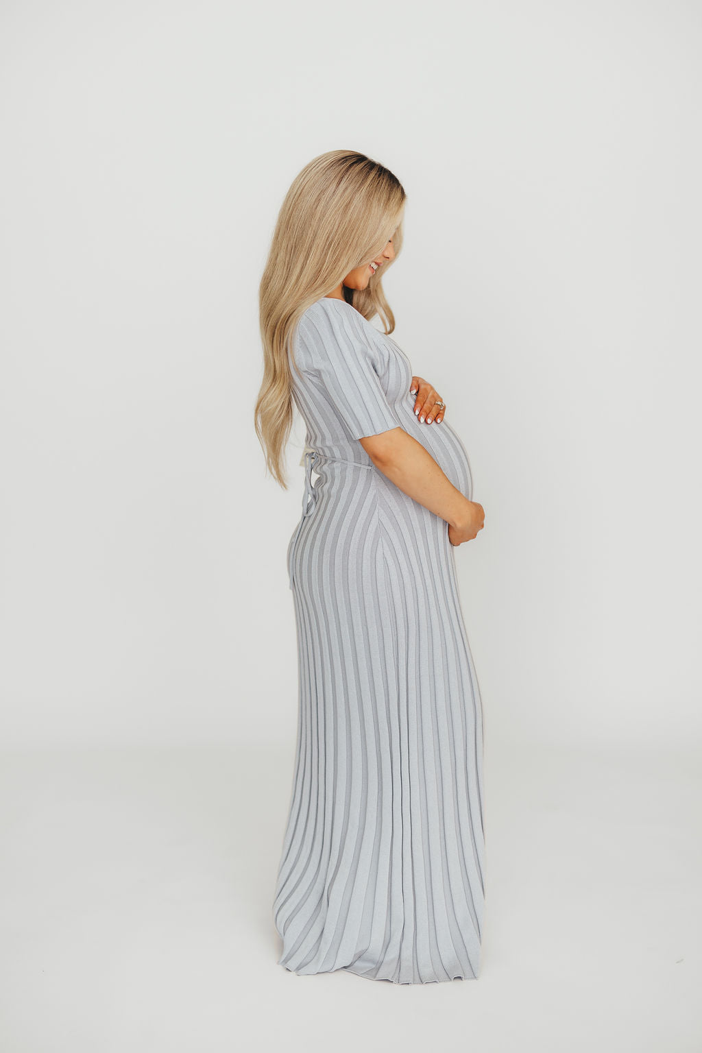 Oakley Ribbed Maxi Dress in Light Blue - Bump Friendly