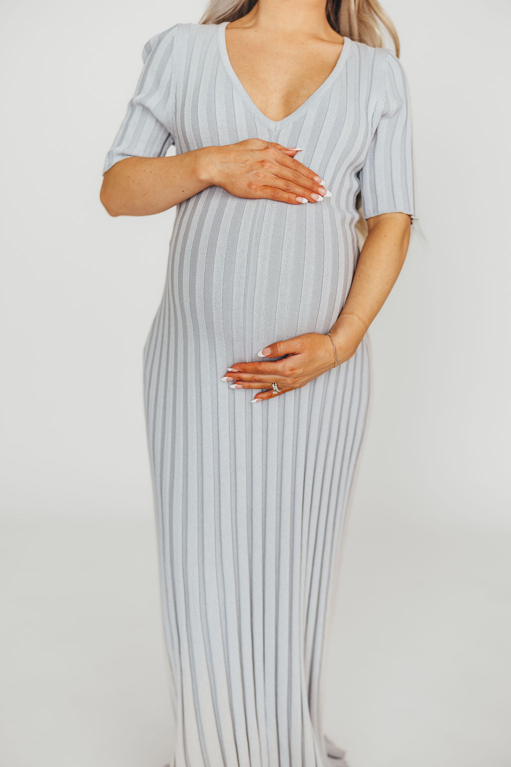 Oakley Ribbed Maxi Dress in Light Blue - Bump Friendly