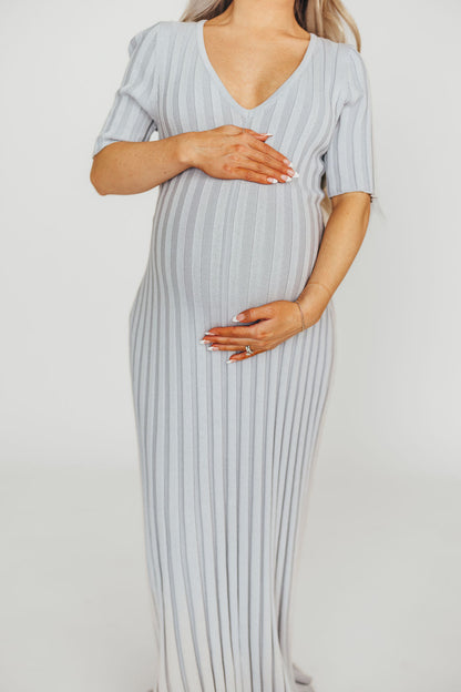 Oakley Ribbed Maxi Dress in Light Blue - Bump Friendly