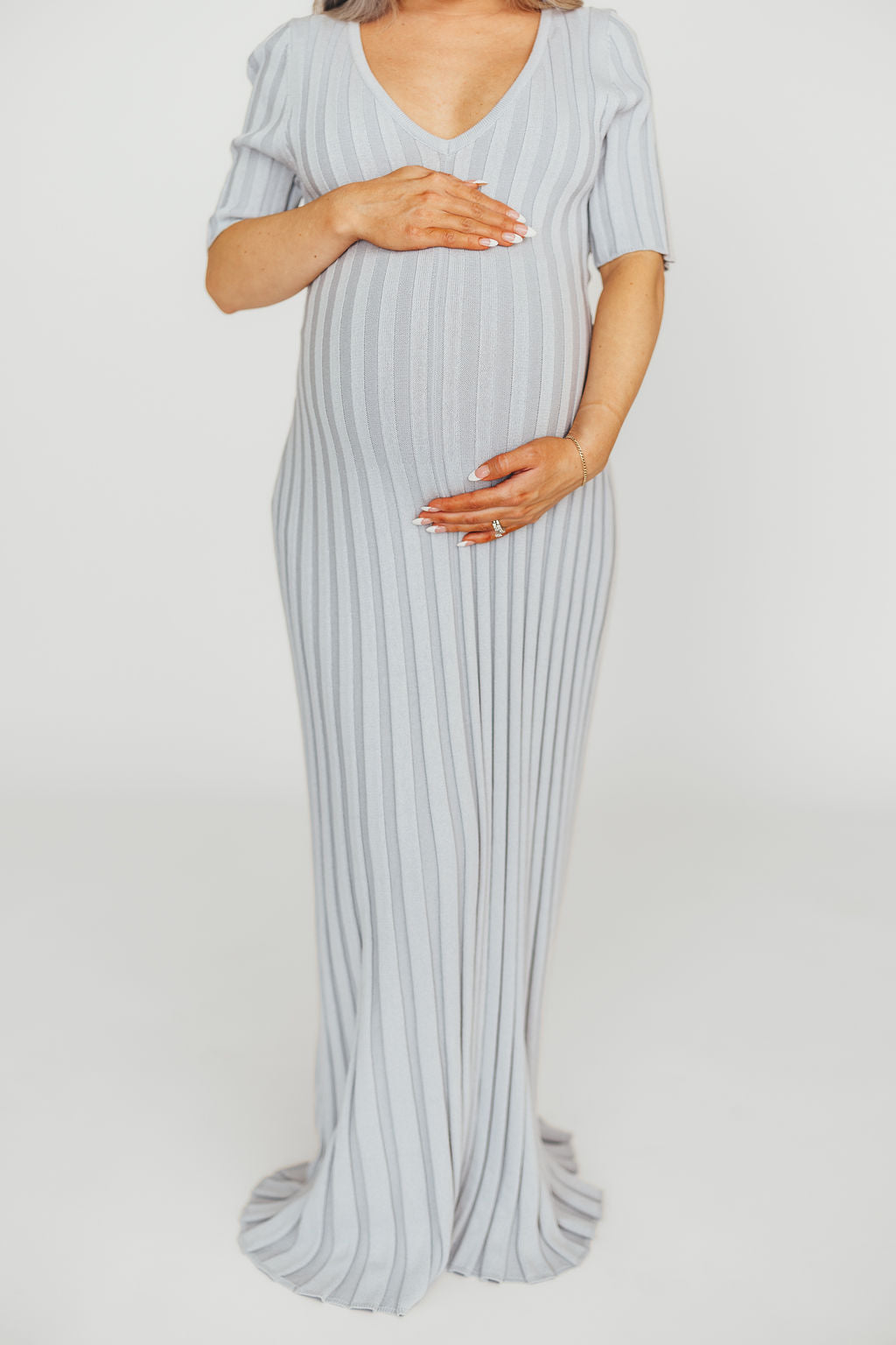 Oakley Ribbed Maxi Dress in Light Blue - Bump Friendly