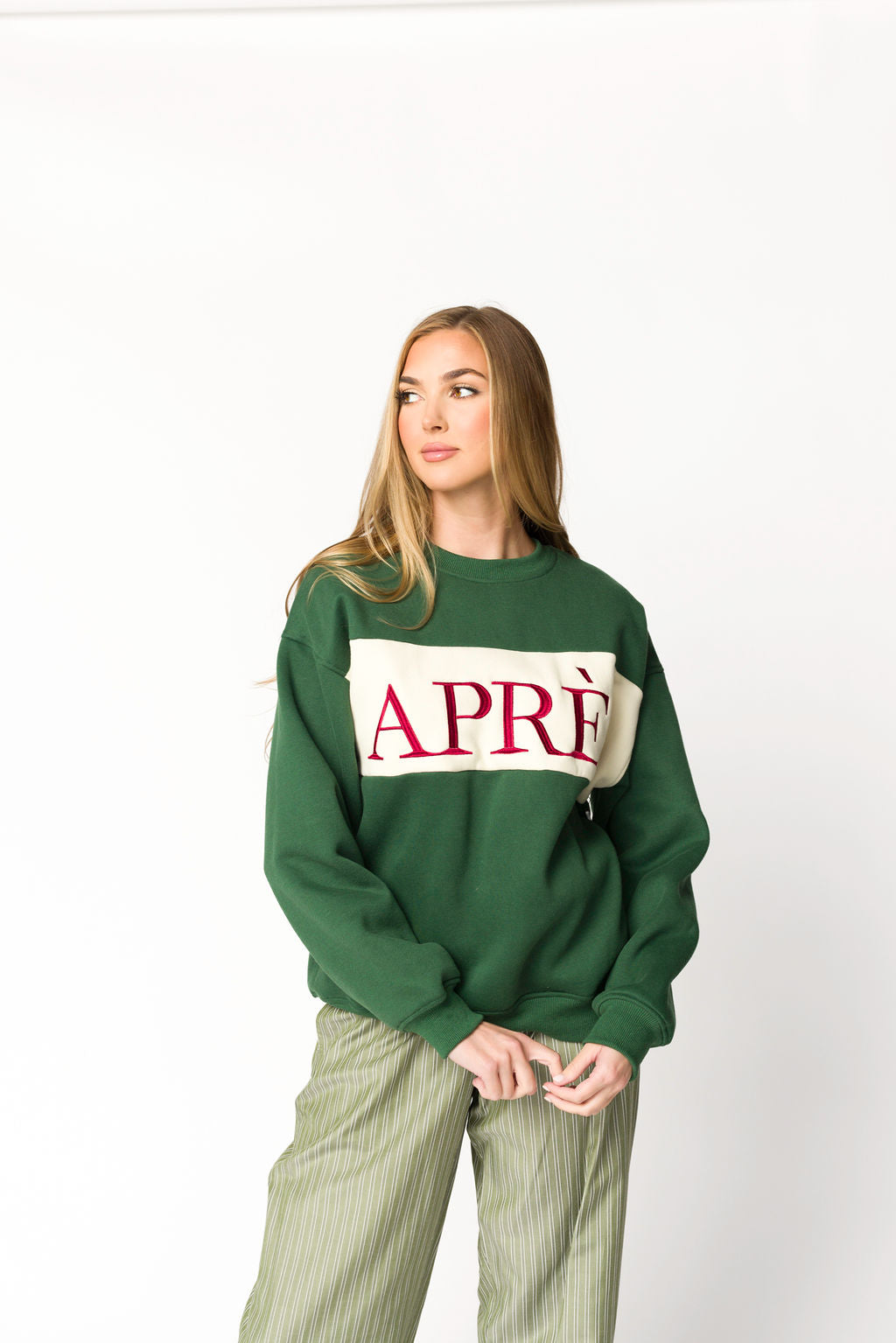Après Colorblocked Crewneck in Pine Green