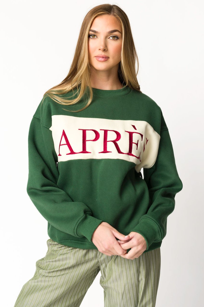 Après Colorblocked Crewneck in Pine Green