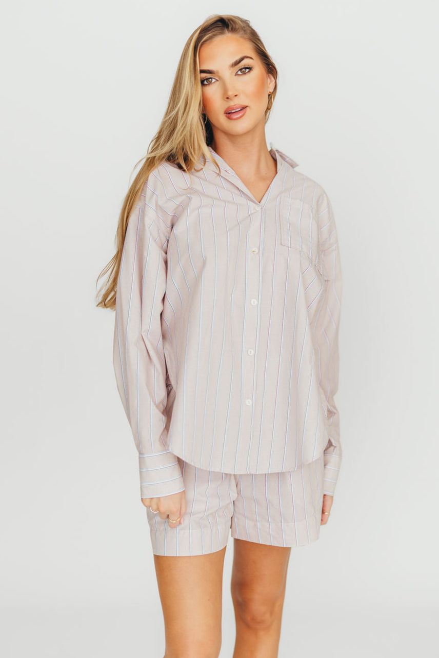 Dove Stripe Shorts in Almond/Scarlet