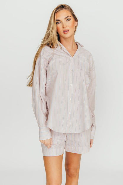 Dove Stripe Shorts in Almond/Scarlet