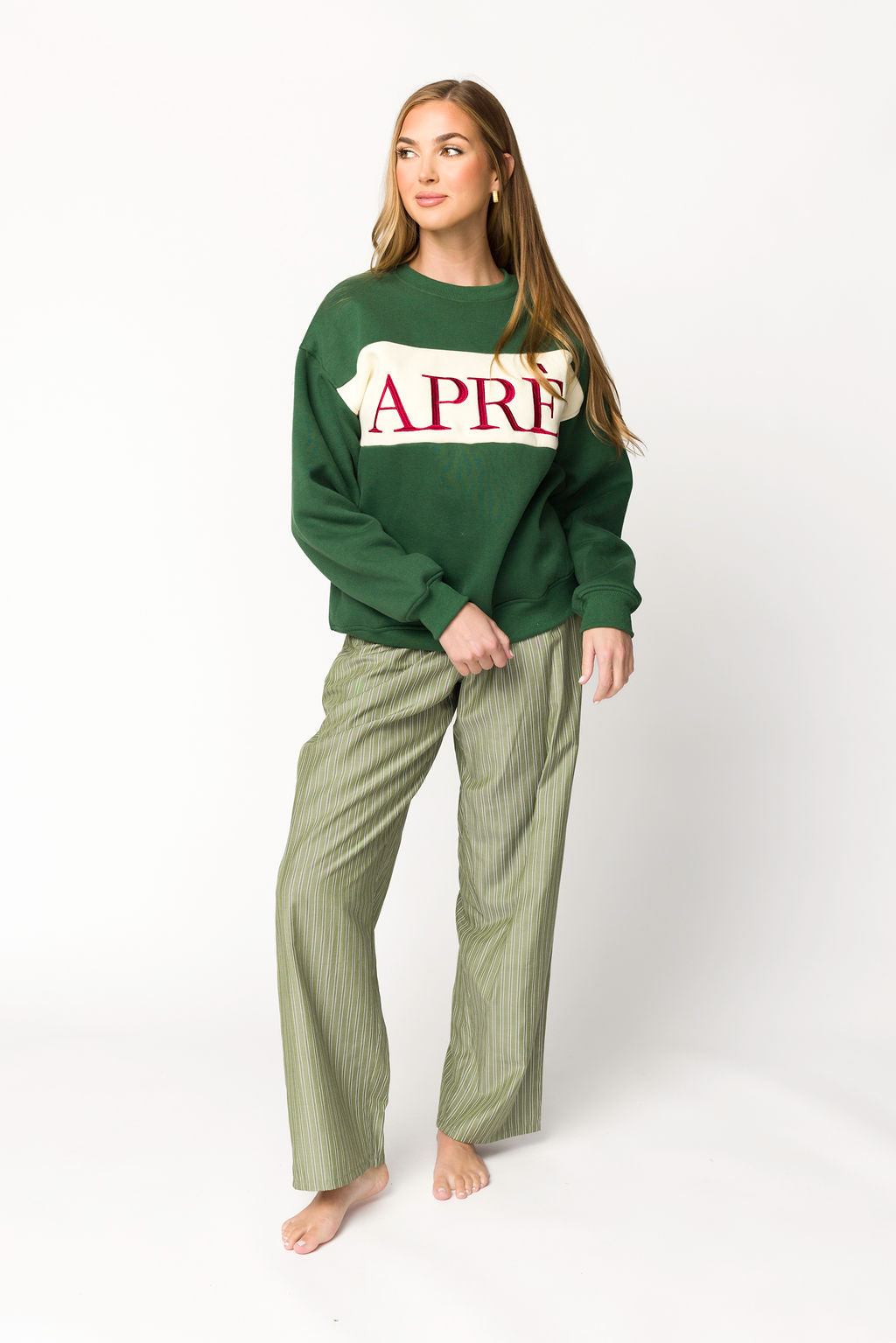Après Colorblocked Crewneck in Pine Green