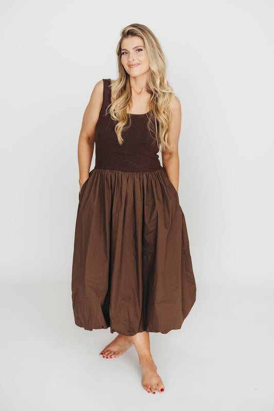 Betty Midi Dress in Brown