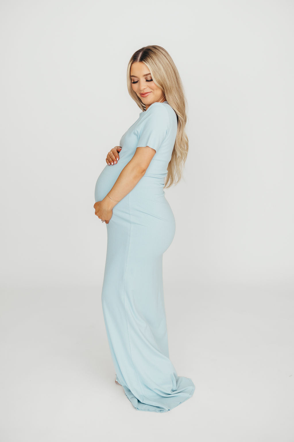 The Charlie Ribbed Maxi Dress in Baby Blue -Bump Friendly
