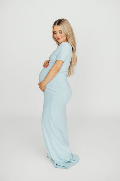 The Charlie Ribbed Maxi Dress in Baby Blue -Bump Friendly