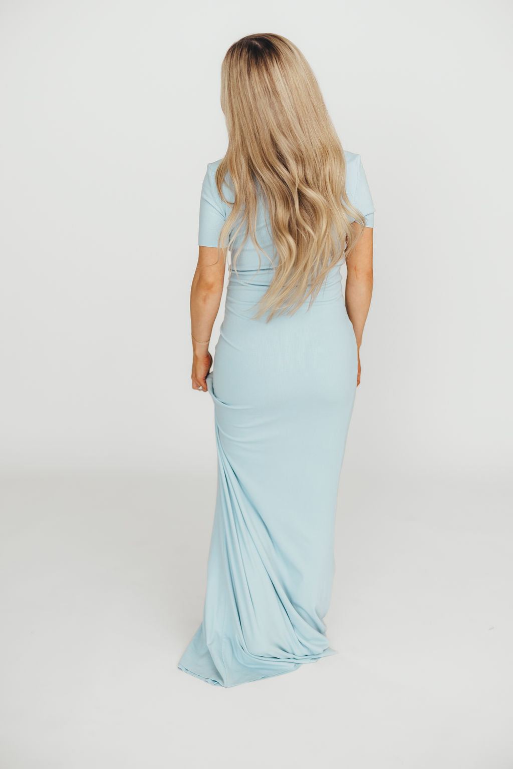 The Charlie Ribbed Maxi Dress in Baby Blue -Bump Friendly