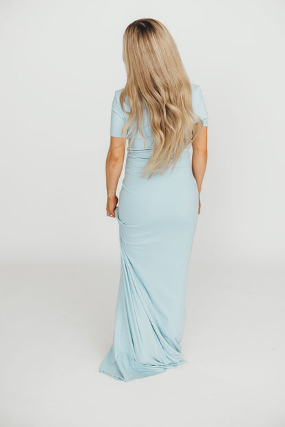 The Charlie Ribbed Maxi Dress in Baby Blue -Bump Friendly