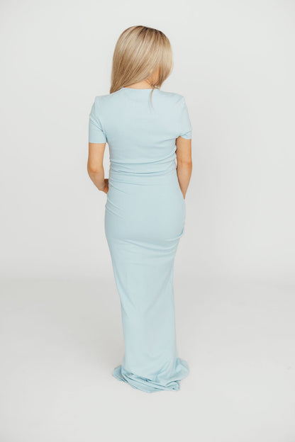 The Charlie Ribbed Maxi Dress in Baby Blue -Bump Friendly