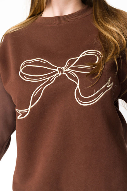 Claire Embroidered Bow Sweatshirt in Chocolate
