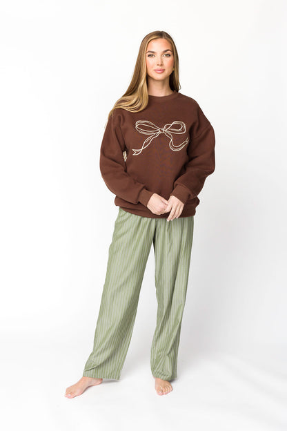 Claire Embroidered Bow Sweatshirt in Chocolate
