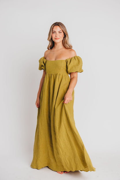 Candace Maxi Dress in Olive - 100% Linen - Bump Friendly